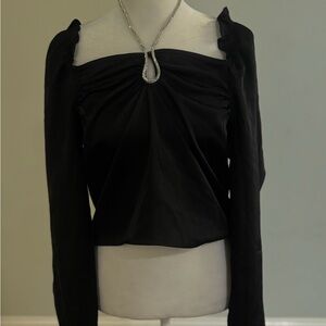 Rachel Zoe Black Long-Sleeve Ruched Square-Neck Blouse